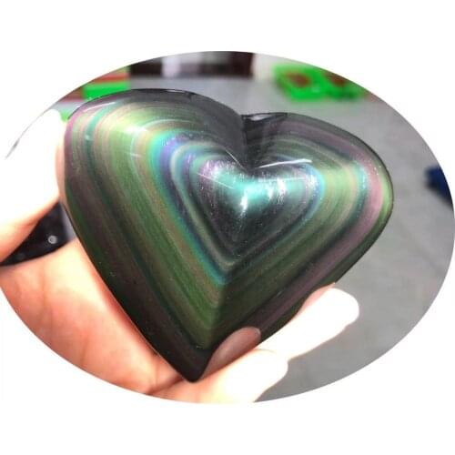 MOKAGY 6CM-7CM Natural Rainbow Obsidian Crystal Stone Heart for Healing Gift 1pc