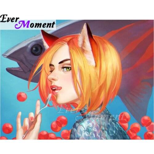 Ever Moment Diamond Painting Handmade Fox Girl Sharp Picture Of Rhinestone Full Square Drill Diamond Embroidery Mosaic ASF1690