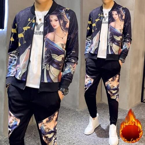 Chinese Style Winter Mens Pant Thick 2-piece Set Track Suits Sweatsuit Man Tracksuit Plus Velvet To Keep Warm