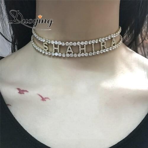 DUOYING Zircon Choker Zirconia Necklace Initial Letter Personalized Necklace Letter Charm With Stone