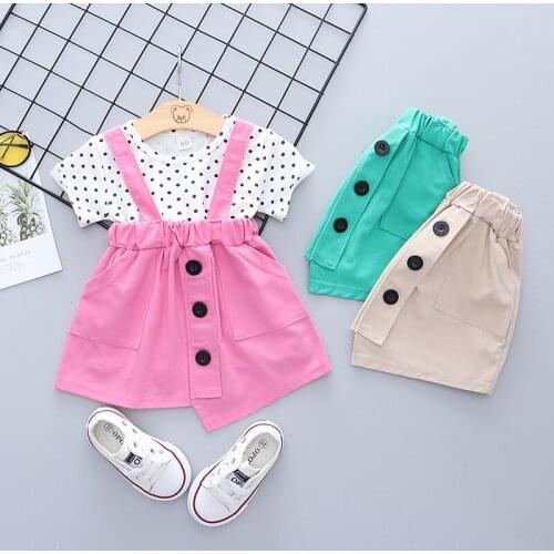 Toddler Girls Clothing Set Newborn Gentleman Suit Kids Short Sleeve Dot T-Shirt+Suspender skirt Casual 2021 Summer Baby Clothes
