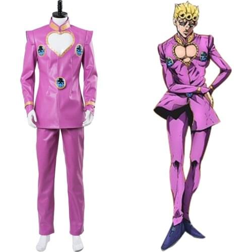JoJos Bizarre Adventure Golden Wind Cosplay Giorno Giovanna Cosplay Costume Pink Full Suit Uniform Halloween Carnival Made