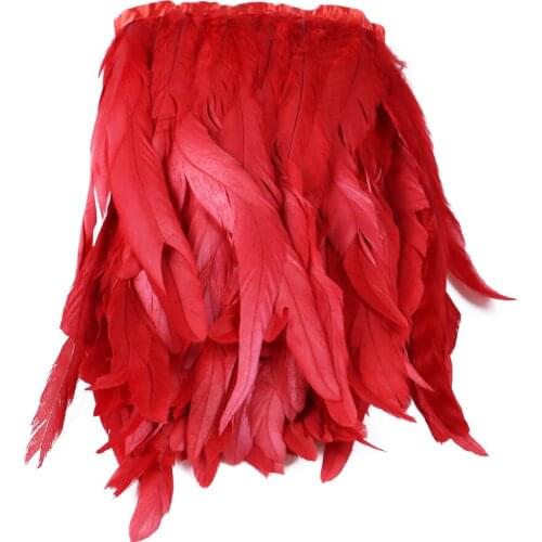 1m Red Rooster Tail Trims Natural Coque Feather Trimming Ribbon for Crafts Dress Skirt Carnival Costumes Plumes 10-12 inch