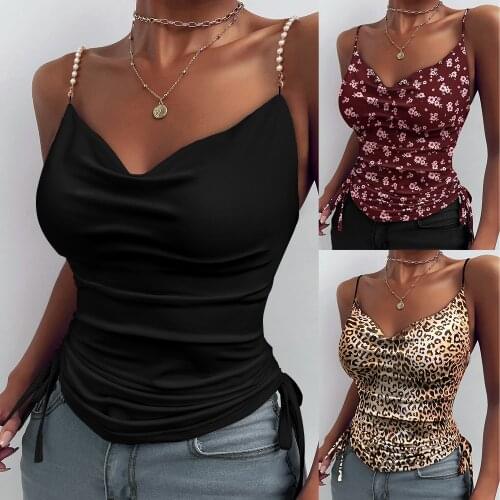 Ladies Cami Crop Top Plain Cowl Neck Cami Women Tank Top Sleeveless Blouses Vest Sexy Black Backless T-Shirt Tee Shirt D30