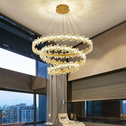 Nordic Crystal Flower Ring Living Room Chandelier Modern Simple Personality Art Dining Room Bedroom Clothing Store Lamps