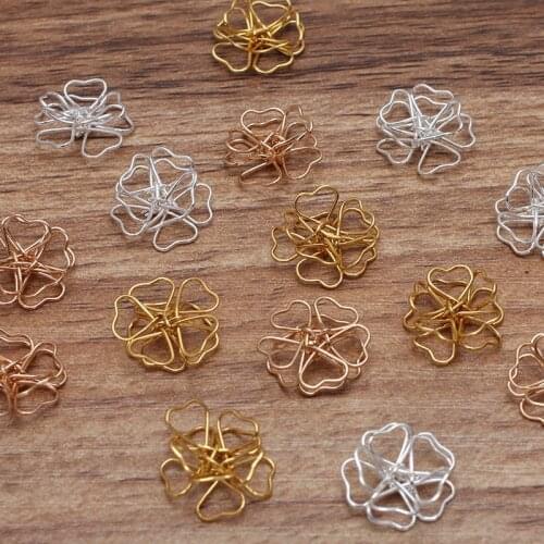 50pcs 12mm Gold KC Gold Silver Plated Flowers Metal Hollow Flowers Charms DIY Hand Made Jewelry Accessories