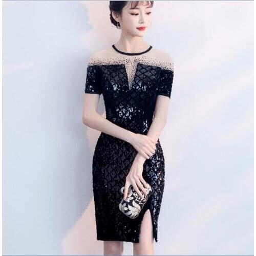 Fashion Sexy Sparkly Black Sequins Rhinestones Dress Womens Birthday Celebrate Show Clothes Female Singer Dance Outfit Dress