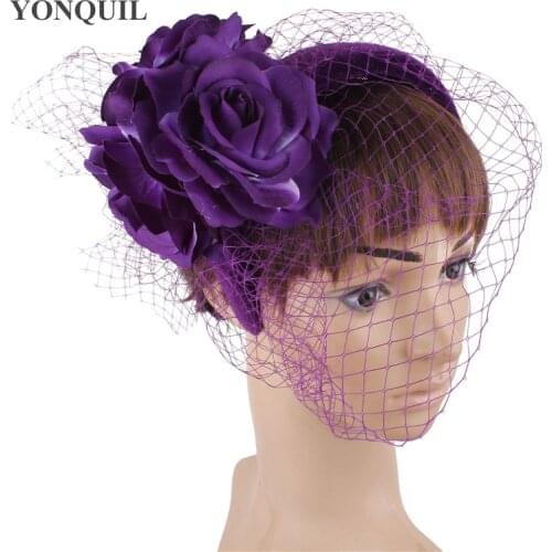 Fashion Wedding Bride Headband Mesh Fascinator Flower Decor Hair Accessories Women Elegant Party Dinner Headwear Yarn Marry Hat