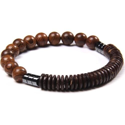 Men Bracelet Wooden Beads Round Spacer Wood Beads Charm Bracelet Naural Hematite Stone Energy Bracelet Jewelry Women Homme Gifts