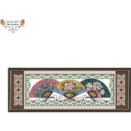 Joy Sunday Home Decor J035 Counted and Stamped Three Fans' Picture Needlework Embroidery DIY Cross Stitch Kit