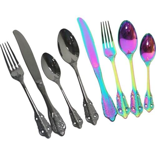 304 Stainless Steel Dinnerware Set Knife Fork Spoon Cutlery Set Western Vintage Tableware Set Home Kitchen Dinner Silverware Set