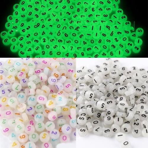 New Luminous Acrylic Number Beads 4*7mm Coin Round Plastic Jewelry Lucite Bracelet Spacer 0-9 Ornament Beading Material 3600pcs