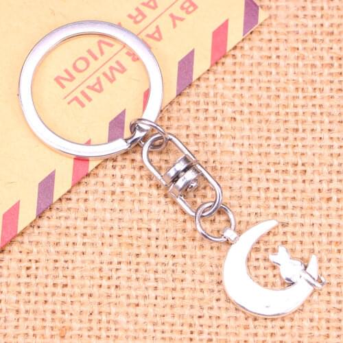 New Fashion Keychain 22x18mm moon cat Pendants DIY Men Jewelry Car Key Chain Ring Holder Souvenir For Gift