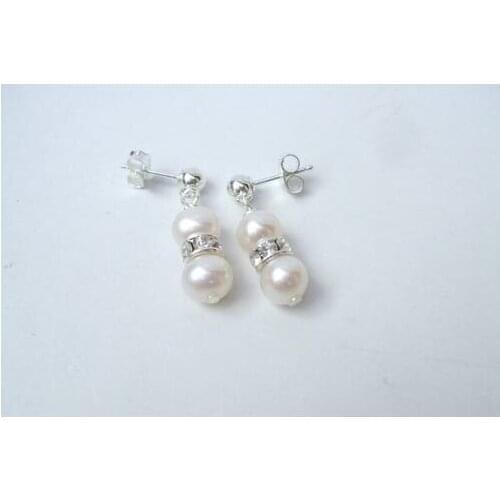 New Arrival Favorite Pearl Earring Double Pearl S925 Silver Freshwater Pearl Crystal Rhinestone Earring Bridal Fine Lady Gift