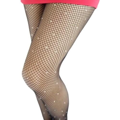 New Sexy Womens Diamond Fishnet Tights Mesh Pantyhose Multicolor Rhinestone Nylons Shiny Pantyhose Collant Hosiery Fish Net