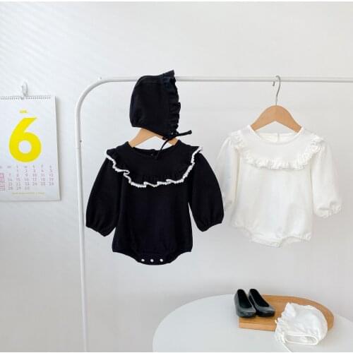 2021 Autumn New Baby Long Sleeve Bodysuit Solid Color Infant Girl Clothes Fashion Toddler Jumpsuit With Hat Newborn Outfits