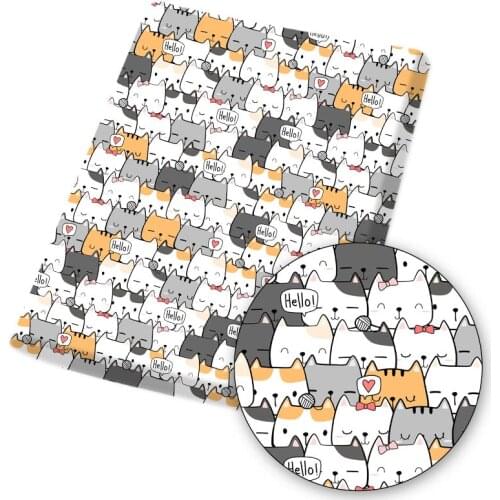 Polyester Cotton Fabric Cartoon Cute Cats Printed Soft Cloth Sheets For DIY Mask/Dress/Bag Materials Home Textile 45*145cm 1pc