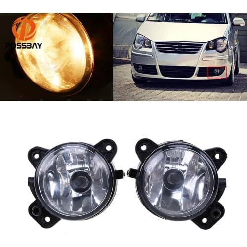 POSSBAY Car Front Bumper Fog Light Halogen Fog Lamps for VW Polo 9N 2005 2006 2007 2008 2009 Clear Lens 9006 Bulbs