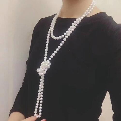 Freshwater pearl white near round necklace 7-8mm 8-9mm 9-10mm 65inch wholesale beads FPPJ