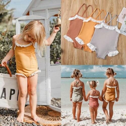 Pudcoco 1-6T Kids Baby Girl Swimsuit Ruffled Solid One-Piece Bikini Swimsuit Swimwear Bathing Suit Beachwear