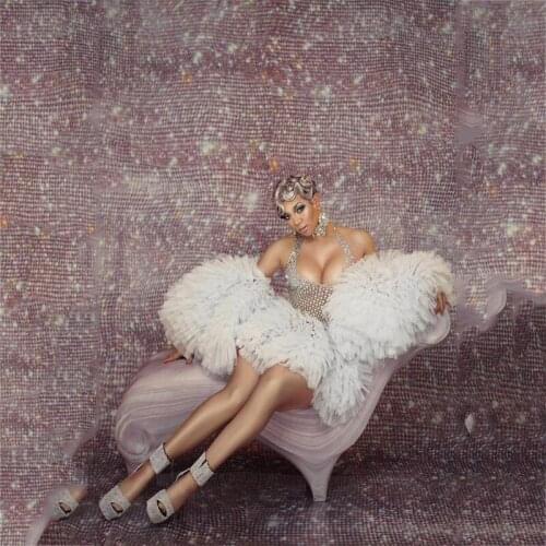 Sexy Sleeveless Flower Short Dresses Luxurious Mesh Perspective Dress Women Evening Costumes Dress Nightclub Rave Outfits XS1366