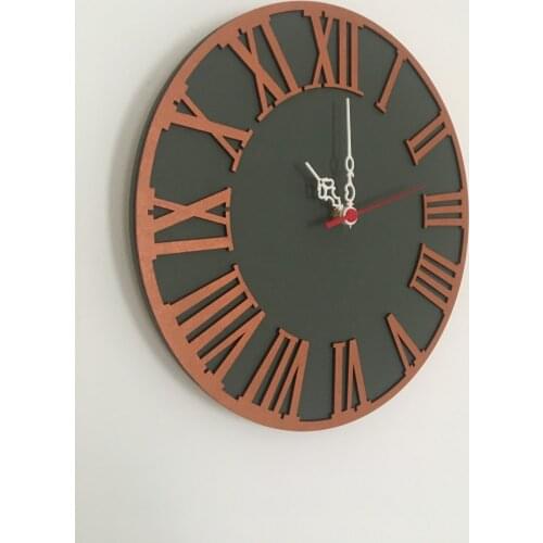 North Designed Mildew Green Copper Roman Decorative Wall Clock 30 Cm
