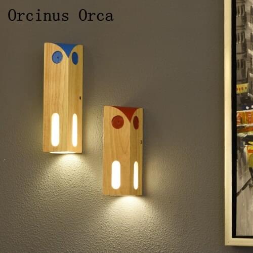 Nordic Creative Owl Wall lamp Living Room Corridor Bedside Lights Modern Simple Color Solid Wood Wall lamp
