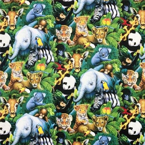 Cartoon Zoo Elephant Giraffe Lion Monkey Print 100% Cotton Fabric for Boy Clothes Hometextile Cushion Cover Backpacks DIY