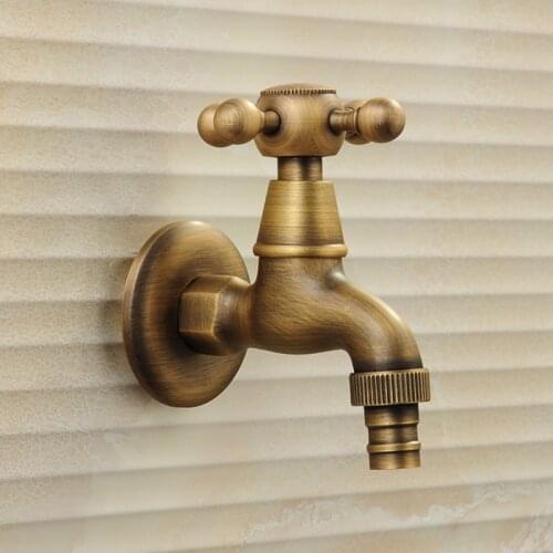 Washing Machine Faucet Mop Pool Tap Antique Small Faucet All Brass Single Cold Wall Mounted Bibcock 1/2 Outdoor Garden Faucet