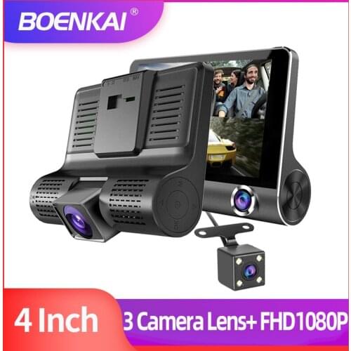Small Dash Cam 3 Dashboard Camera Recorder 4 Inch Screen Video DVR 3 Ways HD Car Black Box Rearview Car DVR Driving Recorder