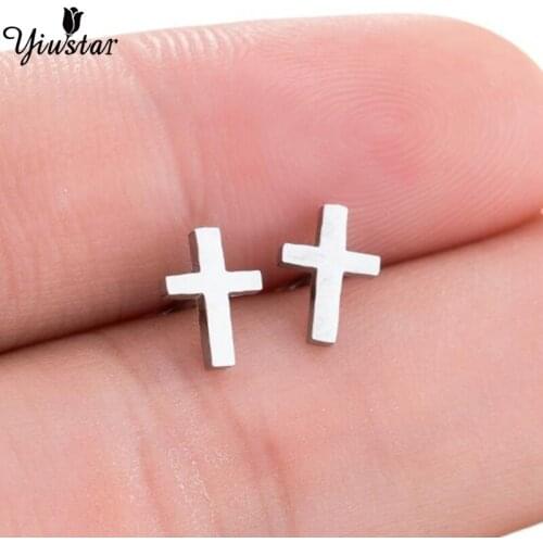 Yiustar Elegant New Fashion Colorful Cross Earrings Exquisite Generous Graceful Cute Stainless Steel Studs Jewelry For Women