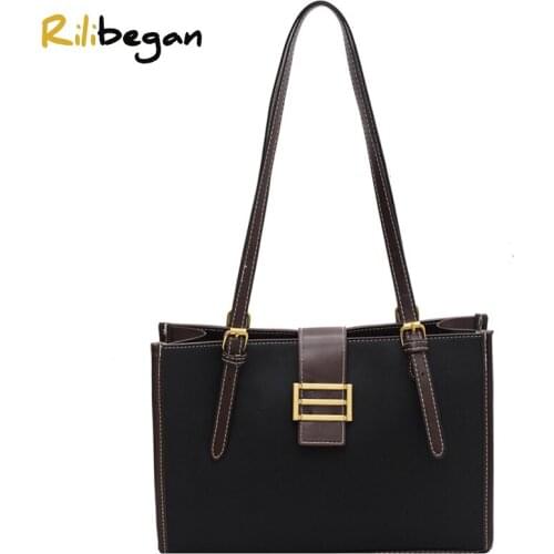 New Patchwork Fashion Tote Bag Women Large Capacity PU Leather Women Shoulder Bag Vintage Crossbody Bag Handle Handbag Female