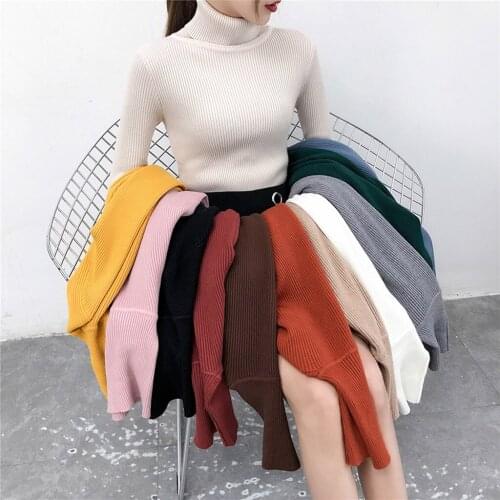 WomenS Turtleneck Autumn Winter Korean Fashion Sweater Knitted Jumper Casual Sweaters Long Sleeve Tight Tall WomenS Clothing