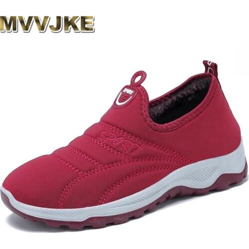 MVVJKE Winter Womens Shoes Plus Velvet Warm Cotton Shoes Middle-aged Elderly Mothers Shoes Thickened Comfortable Walking Sneake