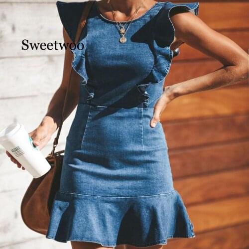 Denim Dress 2020 Summer Sundress Backless Mini Jeans Dress Stretch Fashion Summer Clothes for Women 2020