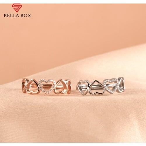 Bella Box Vintage Heart Open Rings For Women Real 925 Sterling Silver Luxury Zircon Round Simple Wedding Party Fine Jewelry