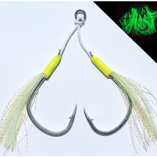 1/0 2/0 3/0 4/0 5/0 Glow Lumious Slow Jig Silicone Skirt Assist hook jigging hook sea fishing hook