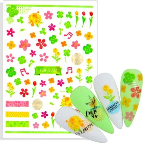 1pcs Cute Flower Designs Nails Art Stickers Self-adhesive Decal DIY Nail Sliders With Back Glue 2021 New Fashion Nail Decoration