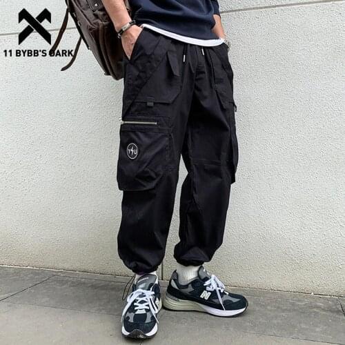 11 BYBBS DARK Hip Hop Cargo Pants Mens Ribbon Harem Pants Functional Loose Joggers Men Trousers Streetwear Zipper Pockets Pants