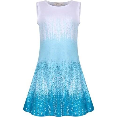 2019 Snow Queen 2 Girls Princess Cosplay Elsa Sleeveless Dress Kids Summer Sleepwear Vest Children T-shirt Pajamas Dress