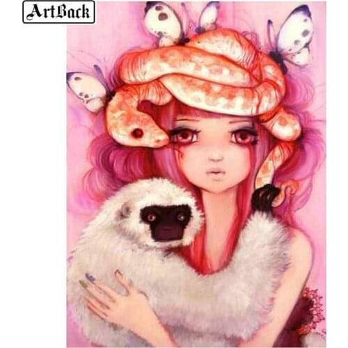 5d diy diamond painting woman monkey snake cross stitch full square / round drill diamond embroidery 3d diamond mosaic