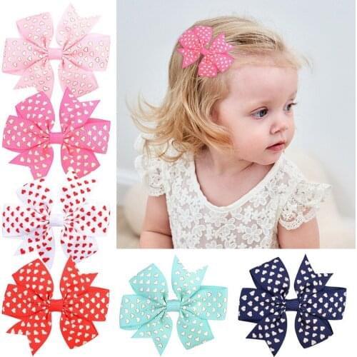 60 PCS, Gold Foil Heart Printed Grosgrain Ribbon Hair Bow Clips, School Girl Boutique Pinwheel Bow Alligator Clips