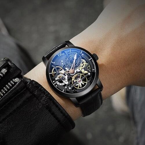 AILANG Automatic Mens Hollow Mechanical Watch Cyclone Stainless Steel Luminous Waterproof Luxury Mens Watch 6811