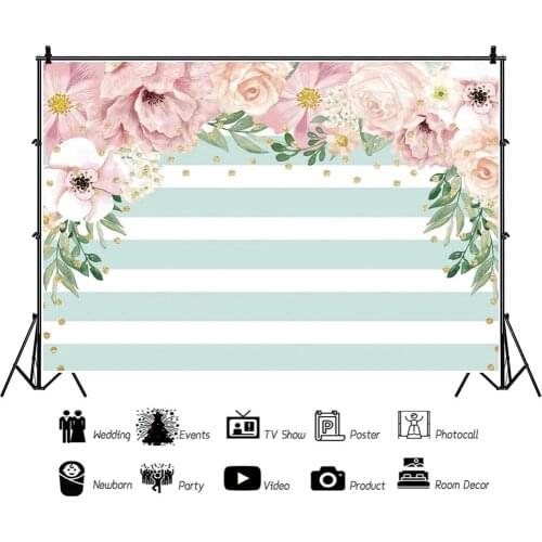 White and Blue Striped Petals Portrait Photography Backdrop Kids Birthday Party Decor Photo Background Studio Photocall Props