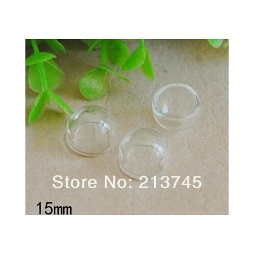 Freeshipping!! Factory Price 100Set/Lot 15mm Half Round Glass Cover Glass Bulb Vial DIY Glass Bottle vail pandent Making