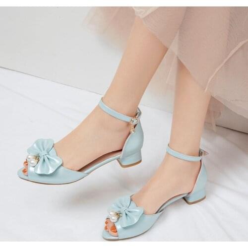 COOLULU 2020 Peep Toe Sandals Women Low Block Heel Fashion New Arrival Summer Shoes Ankle Strap Lolita Shoes Size 32-43