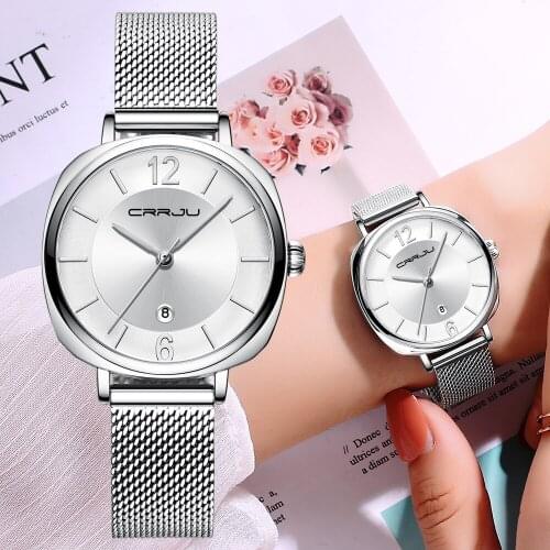 CRRJU Women Watch Luxury Brand Fashion Casual Ladies Quartz Wristwatch Rose Gold Stainless Steel Mesh Dress Clock For Girl+Box