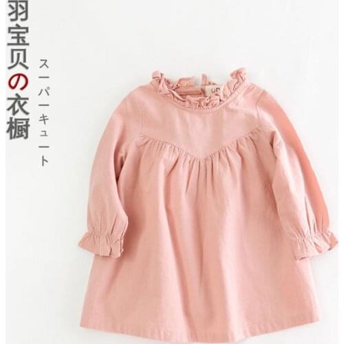 2020 NEW Autumn Quality Long-sleeved Cotton Children Sweet Solid Color Baby Children Kids Girls Dress