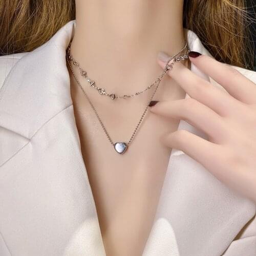 Love and cold wind double-layer titanium steel necklace, stacking and wearing all-match simple female clavicle chain