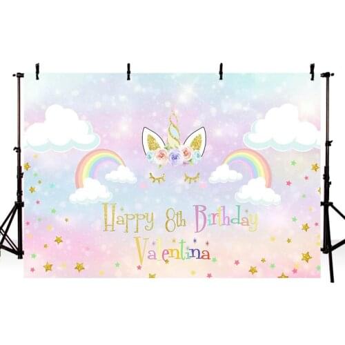 Unicorn Party Backdrop for Birthday Party Pink Magic Sky Floral Rainbow Newborn Baby Shower Photography Background Photo Booth